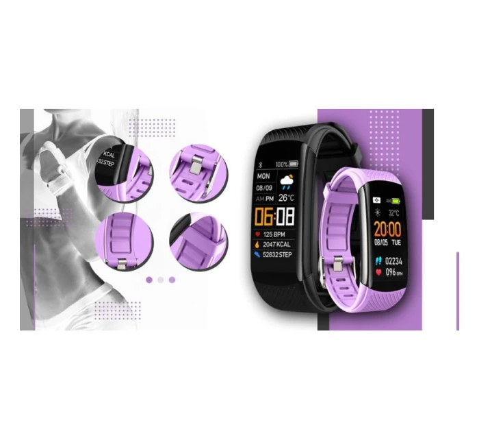 GIEWONT Smart hodinky čierne svetlo fialové 2 pruhy GW200-8 GIEWONT Smart hodinky čierne svetlo fialové 2 pruhy GW200-8