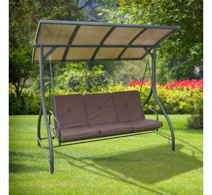 3-MIESTNA ZÁHRADNÁ HOJDAČKA 194X120X173CM ZOSIA S POLYKARBONÁTOVOU STRIEŠKOU 3-MIESTNA ZÁHRADNÁ HOJDAČKA 194X120X173CM ZOSIA S POLYKARBONÁTOVOU STRIEŠKOU