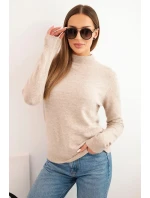 Dámsky sveter polo rolák z mäkkej priadze tmavo béžový