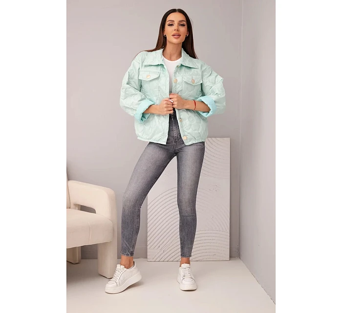 Dámska jarná prešívaná bunda s kvetinovým vzorom light mint