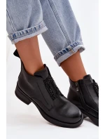 Kožené dámské kotníkové boty na klínu s ozdobou D a model 21718420 Černé - D&A
