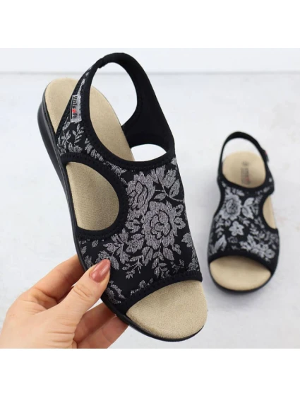 Dámske elastické kvetinové sandále High Seven Black Unisoft 7196