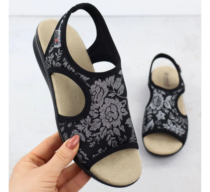 Dámske elastické kvetinové sandále High Seven Black Unisoft 7196