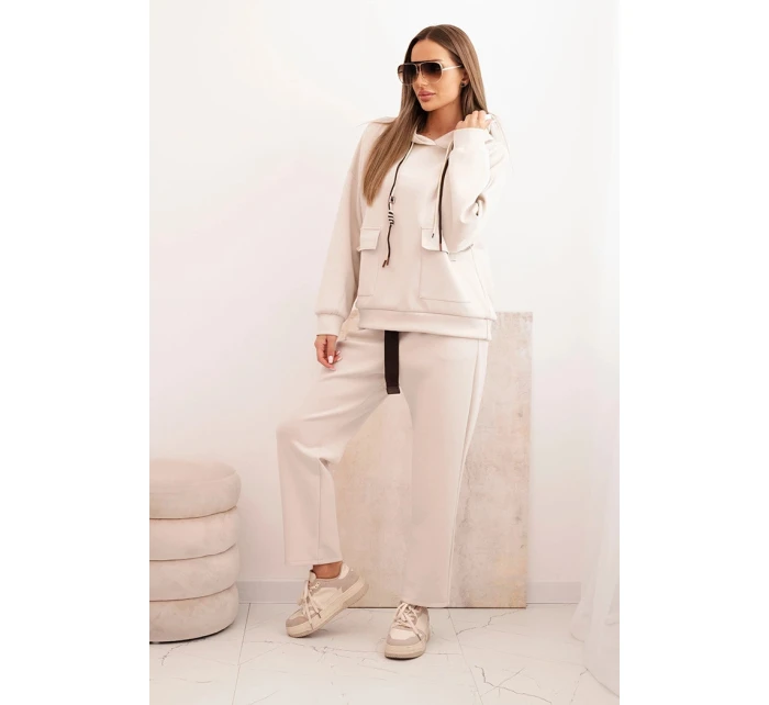 Dámska súprava maslová mikina s kapucňou a nohavice s opaskom béžová Dámska súprava maslová mikina s kapucňou a nohavice s opaskom béžová