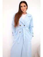 Dámsky kabát do pása s golierom modrý