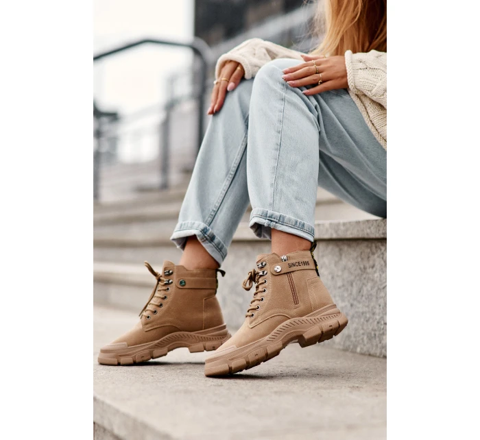 semišové dámské botky béžové model 21633117 - Boto