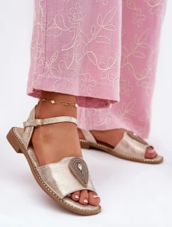 Damskie Sandały Na Płaskim Obcasie Z Ozdobą S.Barski KV51-098 Złote