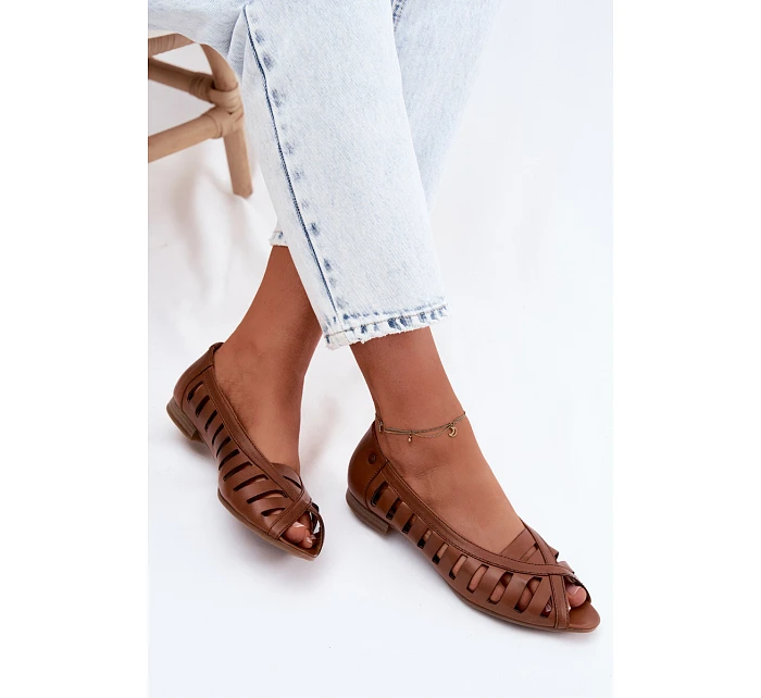 Kožené síťované baleríny model 22123037 Hnědé - Maciejka