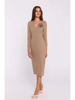 model 20502990 Květinové tužkové šaty béžové - STYLOVE