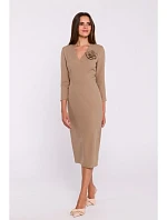 S372 Kvetinové šaty v tvare ceruzky - béžové