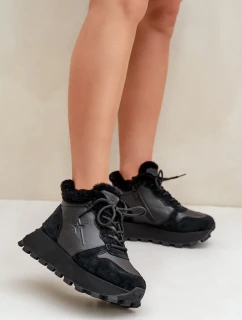 Dámske kožené tenisky s kožušinou na platforme Big Star OO274A329 black