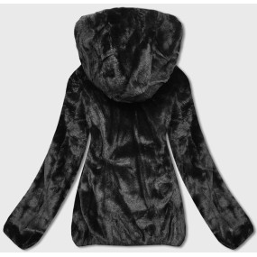 Čierna obojstranná dámska bunda-kožušinka (B8051-1)