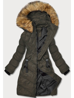 Dámska zimná bunda v army farbe s ozdobným prešívaním (5M730-136)