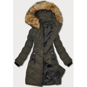 Dámska zimná bunda v army farbe s ozdobným prešívaním (5M730-136)