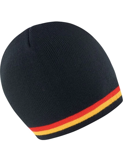 Result Headwear R 368X Pletená čiapka s kontrastnými pruhmi 28.368X čierna/červená-zlatá Result Headwear R 368X Pletená čiapka s kontrastnými pruhmi 28.368X čierna/červená-zlatá