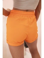 Dámske bavlnené šortky s elastickým pásom a šnúrkou na stiahnutie oranžové