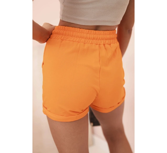 Dámske bavlnené šortky s elastickým pásom a šnúrkou na stiahnutie oranžové