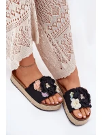 Klapki Damskie Z Kwiatami Platforma Z Plecionką Czarne Zenvanis Klapki Damskie Z Kwiatami Platforma Z Plecionką Czarne Zenvanis