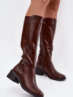 Zateplené dámské kozačky na klínku se  hnědé model 21714139 - SERGIO LEONE