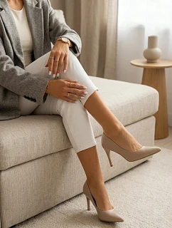 Eko Kožené Podpatky model 22072999 Béžové - SERGIO LEONE