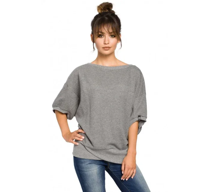 B048 Blúzka nadmernej veľkosti so zavinovacími detailmi - púdrová