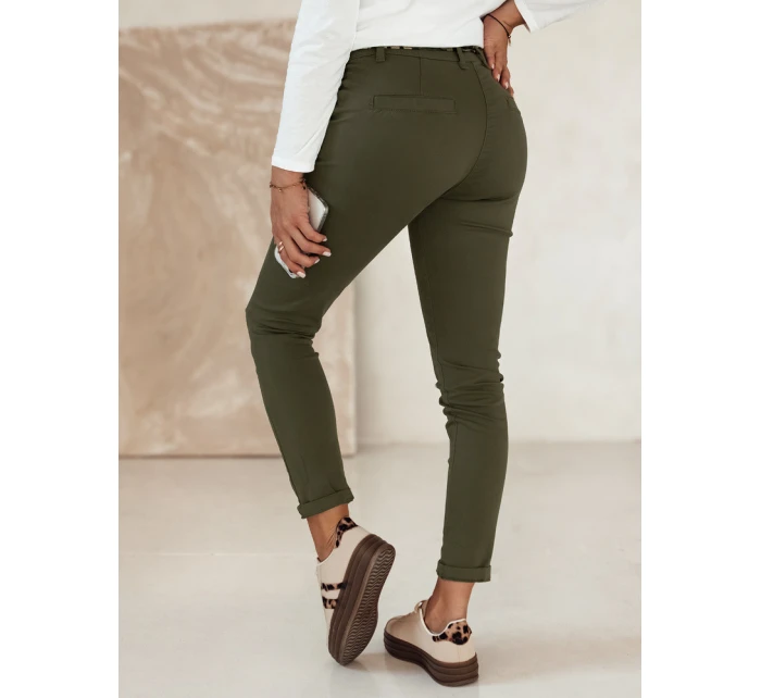 Dámské džínové kalhoty s páskem olivové Dstreet model 21981969 - FashionStreet