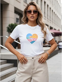 Dámske tričko s potlačou v tvare srdca, biele, FashionStreet NX8051RY