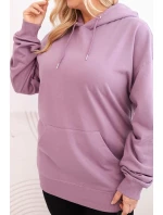 Dámske Plus veľkosť bavlnená mikina s kapucňou s klokaním vreckom tmavo ružová