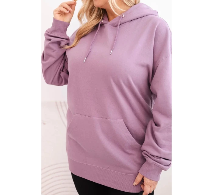 Dámske Plus veľkosť bavlnená mikina s kapucňou s klokaním vreckom tmavo ružová