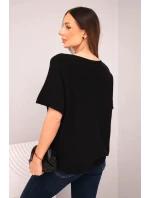 Dámská svetr s krátkým rukávem a výstřihem do V černá
