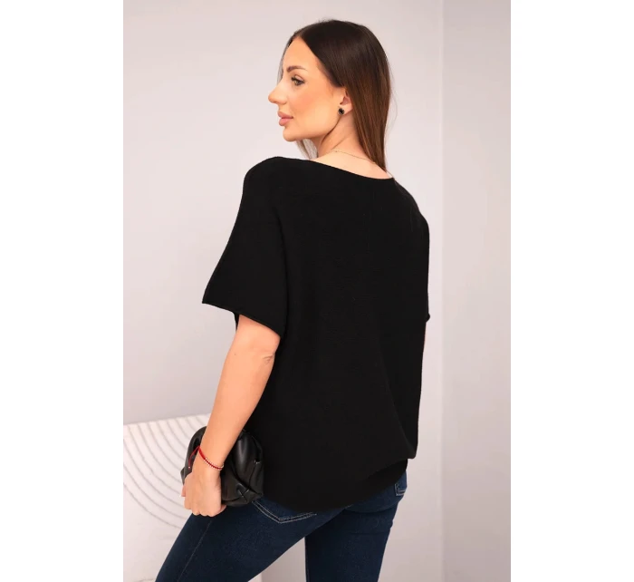 Dámská svetr s krátkým rukávem a výstřihem do V černá