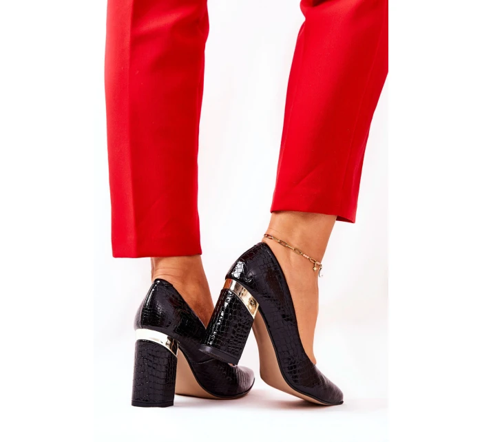 Skórzane Czółenka Lewski Wężowe 3117 Czarne