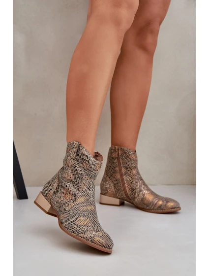 Dámské Botky S Na Nízkém Podpatku Ozdobené Vzorem Zlaté model 21685173 - Boto