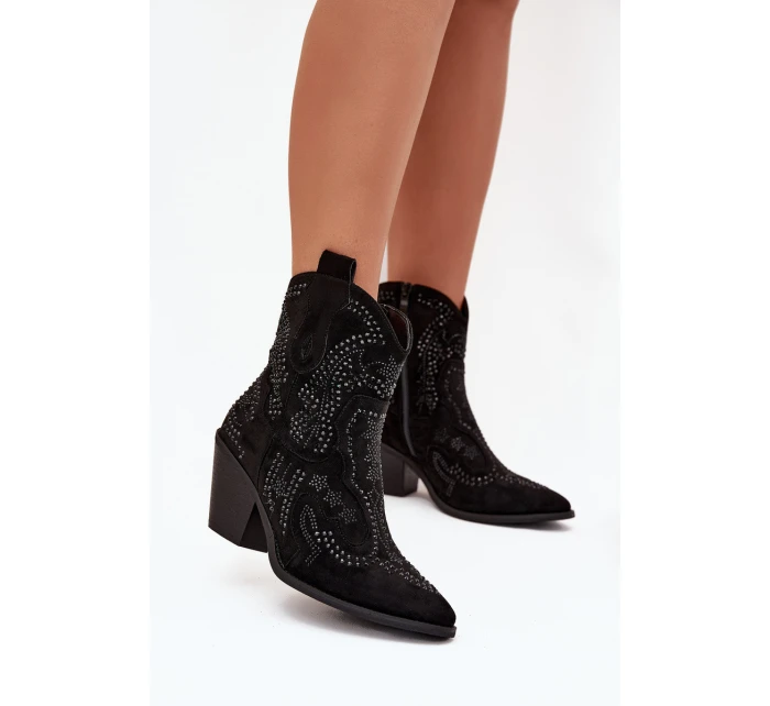 Ocieplane Damskie Botki Kowbojki Ze Zdobieniem Czarne Lelira Ocieplane Damskie Botki Kowbojki Ze Zdobieniem Czarne Lelira