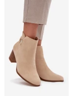 Ocieplane Botki Damskie Na Słupku Ze Złotym Detalem Beżowe Renora Ocieplane Botki Damskie Na Słupku Ze Złotym Detalem Beżowe Renora