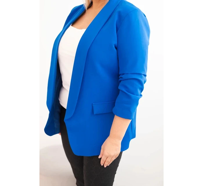 Dámske sako Plus Size bez zapínania s podšívkou XL/2XL strieborné Dámske sako Plus Size bez zapínania s podšívkou XL/2XL strieborné