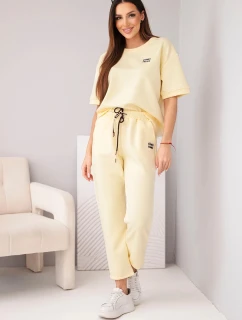 Dámsky viskózový set s krátkym rukávom a nohavicami so skladaným lemom žltý