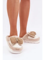 Kožešinové pantofle s mašlí béžové model 21681731 - Boto