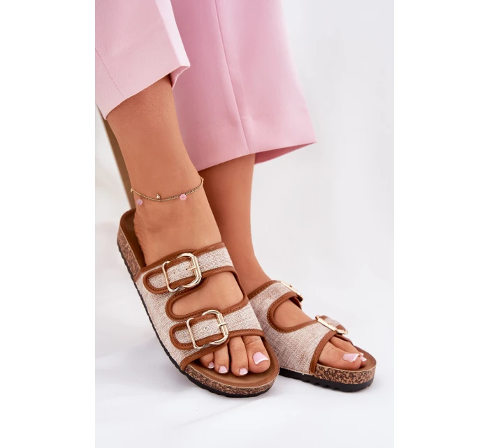 dámské pantofle na korkové platformě s přezkami Camel model 21688452 - Boto dámské pantofle na korkové platformě s přezkami Camel model 21688452 - Boto