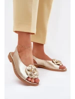Kožené Ploché Sandály S Ozdobou model 21701887 Zlaté - CheBello
