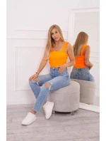 Blúzka s volánikmi bez ramienok oranžová neónová