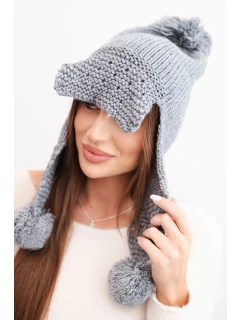 Dámska zimná čiapka s vlnou, kšiltom a bambuľkami K475 tmavosivá