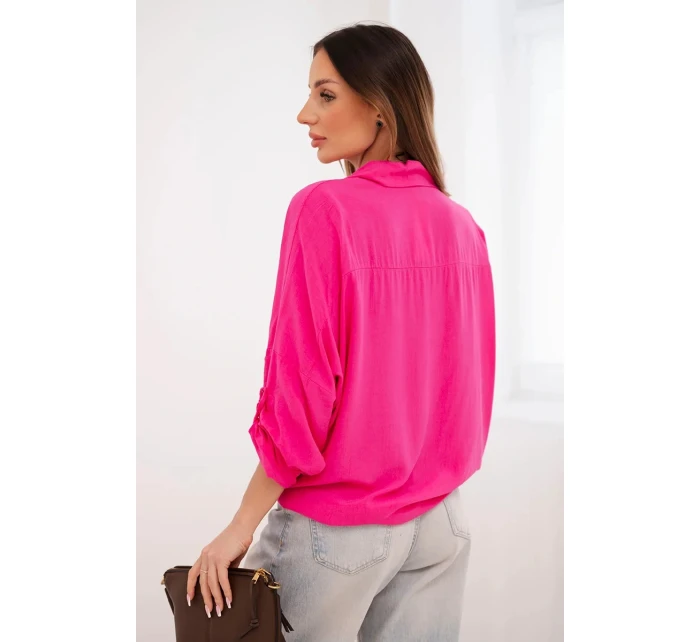 Dámská košile s model 22018652 ozdobnými knoflíky a límečkem růžová - K-Fashion