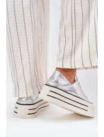 Dámské Kožené Tenisky Na Platformě model 21691401 Stříbrné - Goe