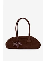 Hnědá baguette kabelka z imitace semiše s přívěskem jezevčík Annette