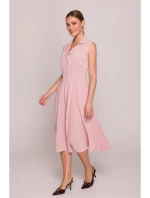 S409 Priliehavé košeľové šaty - púdrové