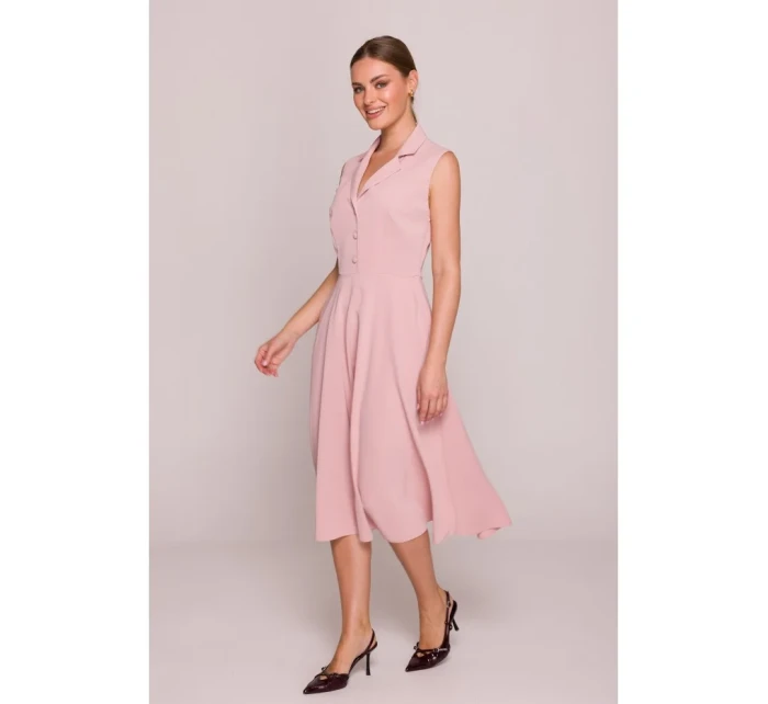 S409 Priliehavé košeľové šaty - púdrové