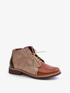 Zateplené kožené členkové topánky Ploché topánky na podpätku Brown Moreto