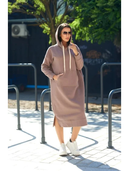 Dlouhé šaty s kapucí  béžová model 21859208 - Kesi
