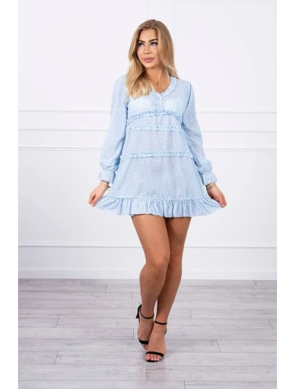 Šaty s ozdobnými volánikmi modré